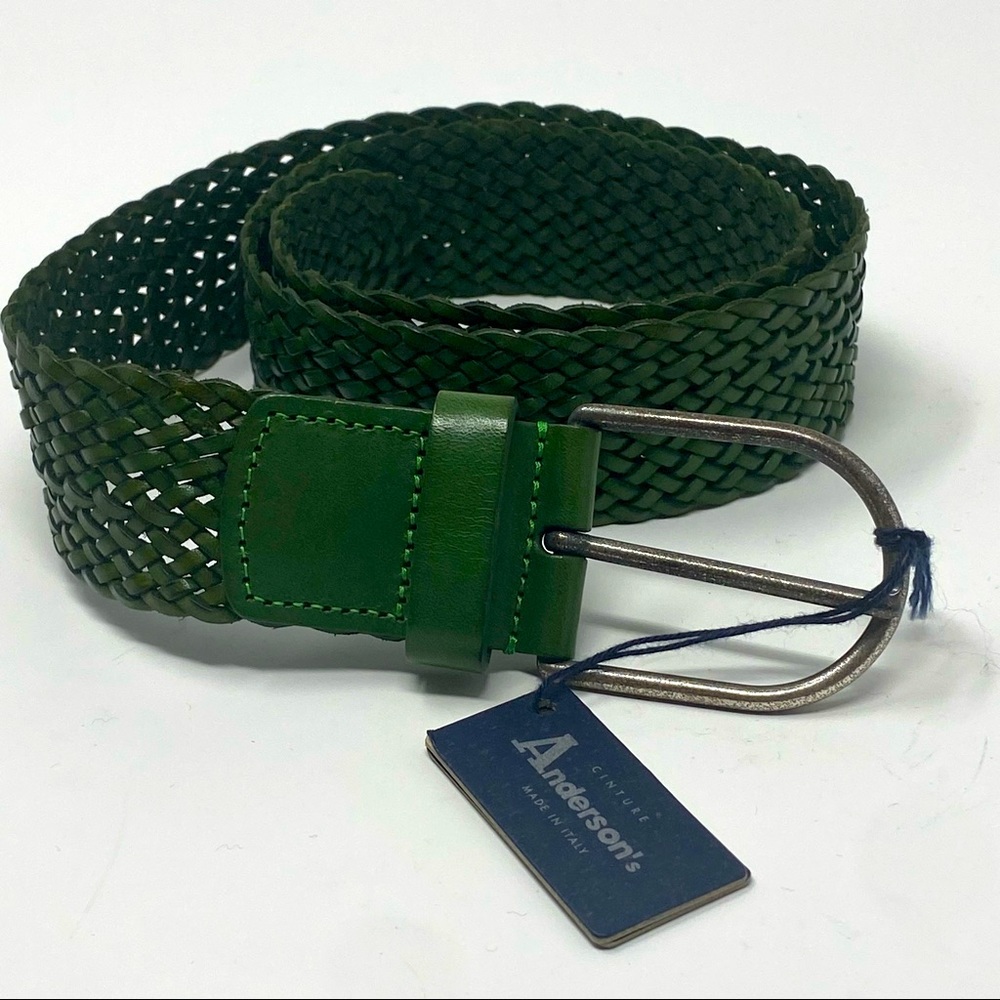 Anderson’s leather woven belt Green multiple sizes